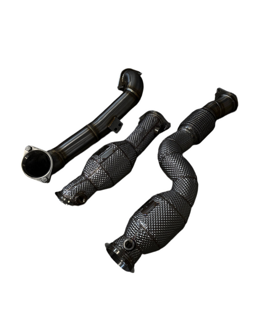 MBS G8X S58 Heatshield Catted Downpipes w/ Crossover Pipe - G80 M3 G82 G83 M4