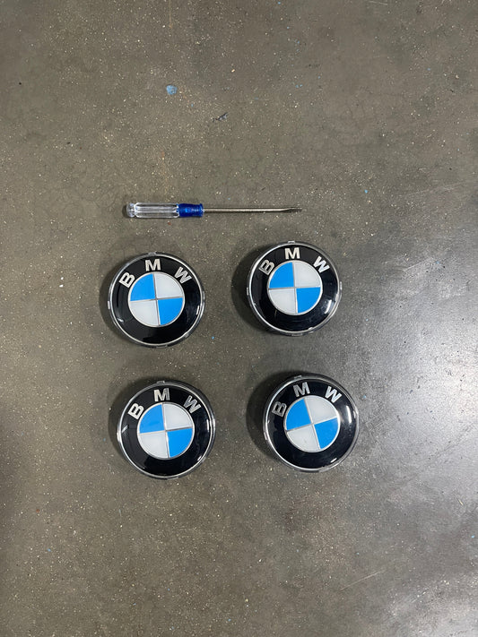 BMW Floating Wheel Center Caps Blue/White Carbon Fiber