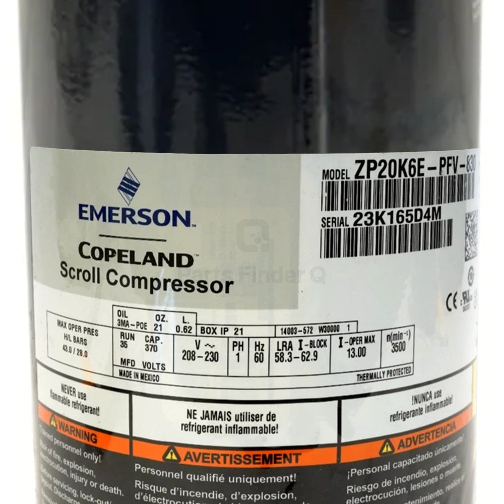 ZP20K5E-PFV-130 | Genuine Copeland® Scroll Compressor R-410A