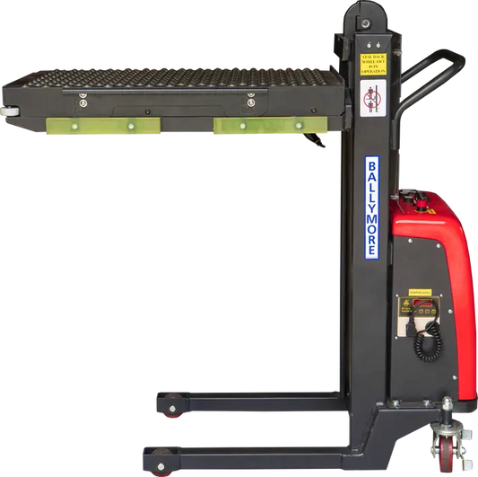 Ballymore BALLYPAL-STK48BC | Semi-Electric Pallet Stacker with Ball Transfer Conveyor Table, 20″ x 35″, 500 lbs Capacity