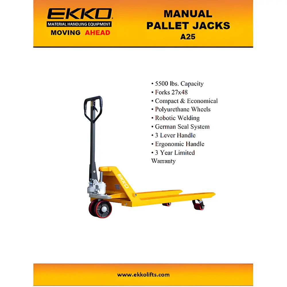 EKKO A25 | Manual Pallet Jack | 5500 lbs Capacity | Raised Height 7.5''
