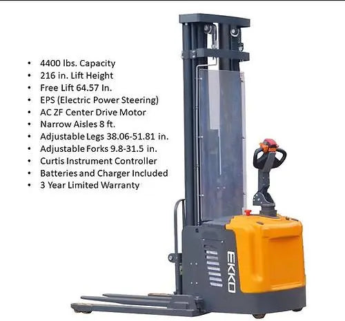 EKKO EB16EA | Electric Straddle Stacker | 216" Lift Height | 4400 lb Capacity