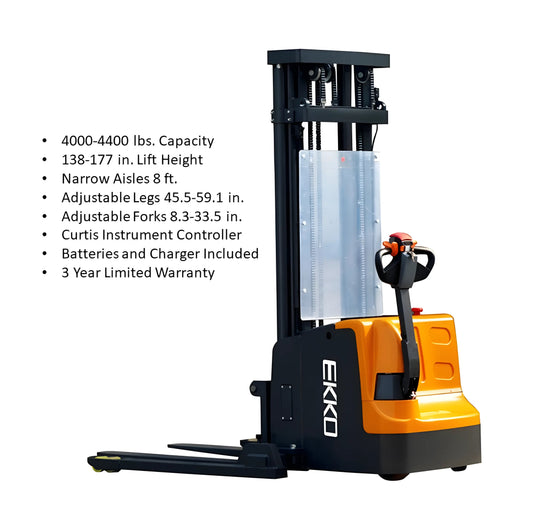 EKKO EB18E | Electric Pallet Stacker | 138" Lift Height, 4000 lb Capacity