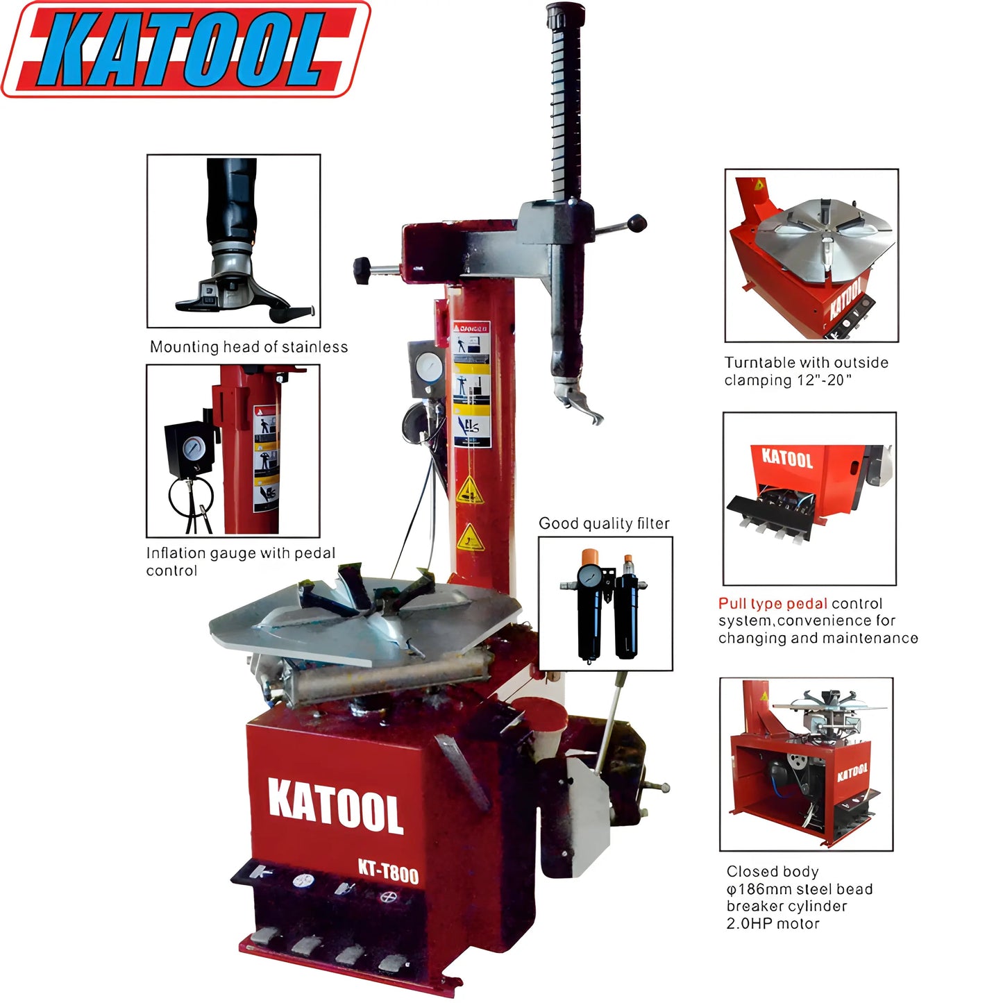 Katool | Tire Changer | Wheel Clamp | 2HP | KT-T800