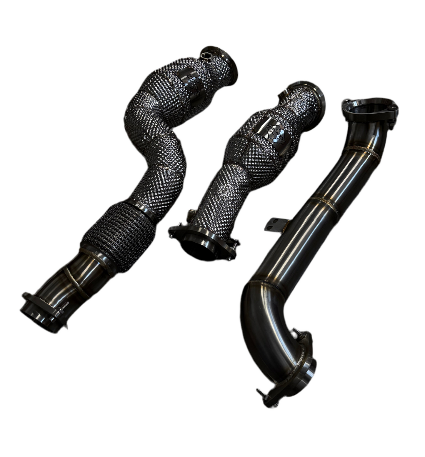 MBS G8X S58 Heatshield Catted Downpipes w/ Crossover Pipe - G80 M3 G82 G83 M4