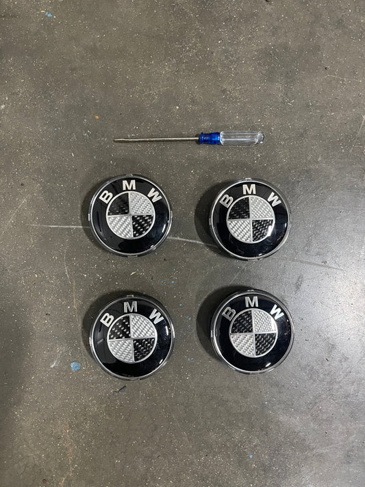 BMW Floating Wheel Center Caps Black/White Carbon Fiber