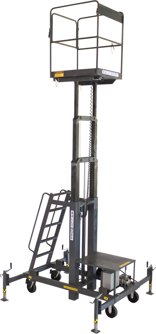 Ballymore MR-15 - Two-Person Battery-Powered Hydraulic Telescoping Maintenance Lift | 28" x 36" Platform | 21' Working Height
