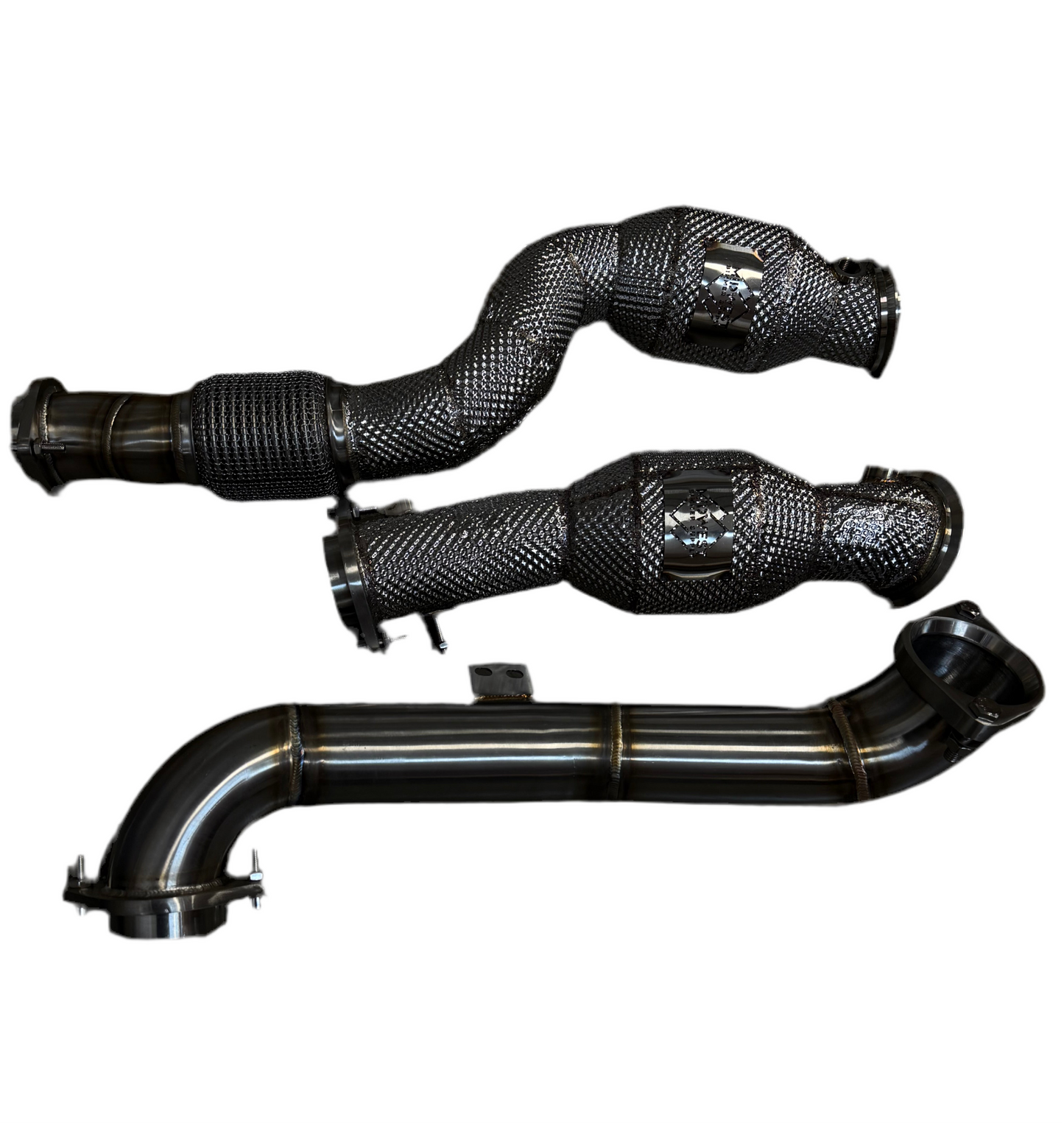 MBS G8X S58 Heatshield Catted Downpipes w/ Crossover Pipe - G80 M3 G82 G83 M4