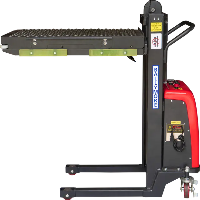 Ballymore BALLYPAL-STK48BC | Semi-Electric Pallet Stacker with Ball Transfer Conveyor Table, 20″ x 35″, 500 lbs Capacity