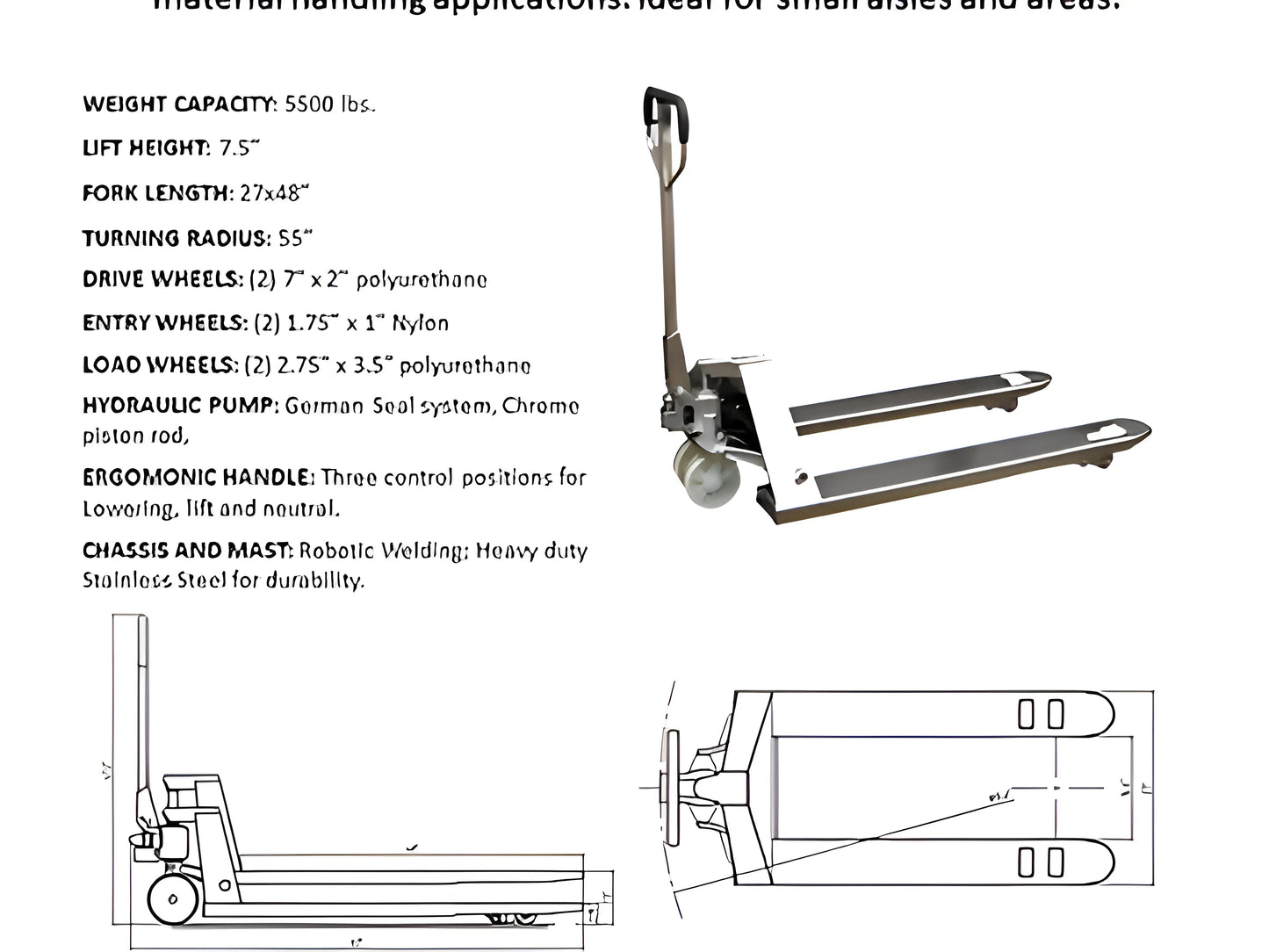 EKKO A25S | Stainless Steel Manual Pallet Jack | 5500lbs