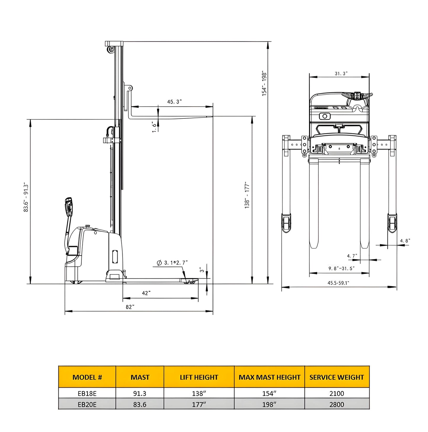 EKKO EB18E | Electric Pallet Stacker | 138" Lift Height, 4000 lb Capacity