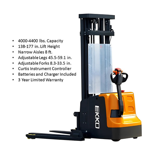 EKKO EB20E | Electric Straddle Stacker | 177" Lift Height | 4400 lb Capacity