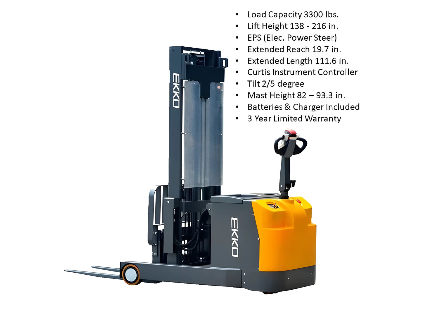 EKKO EH15TH | Moving Mast Walkie Reach Truck | 3300 lb Cap. | 216" Height
