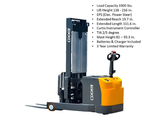 EKKO EH15TH | Moving Mast Walkie Reach Truck | 3300 lb Cap. | 216" Height
