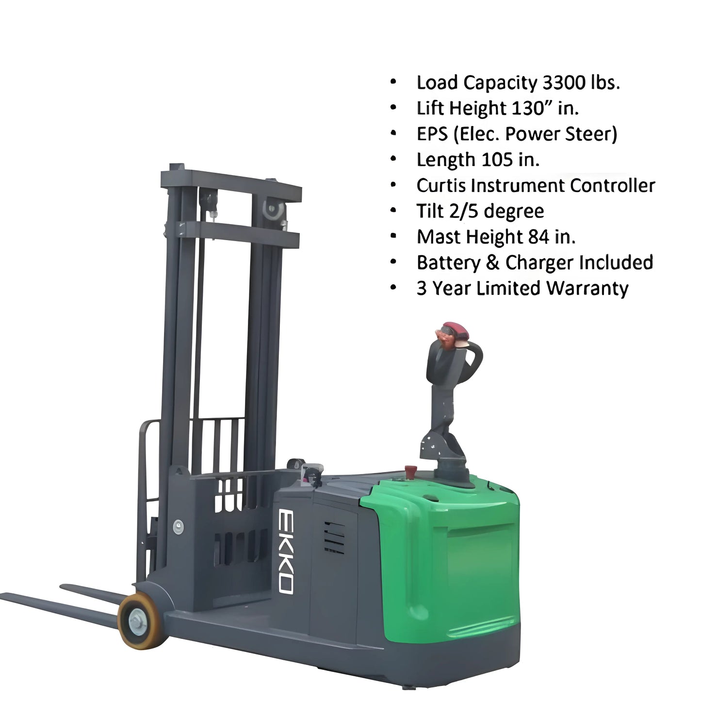 EKKO EK14S-130LI | Lithium Counterbalanced Walkie Stacker | SIDE-SHIFTING | 130" Lift Height | 3300 lb Capacity