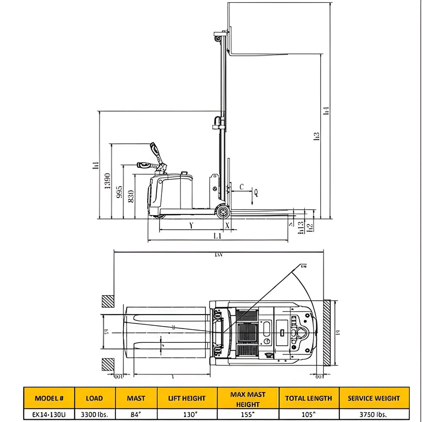 EKKO EK14S-130LI | Lithium Counterbalanced Walkie Stacker | SIDE-SHIFTING | 130" Lift Height | 3300 lb Capacity