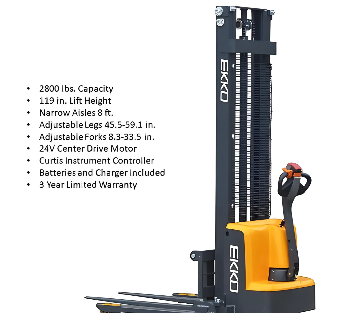 EKKO EB13E-138 | Electric Pallet Stacker | 138" Lift Height, 2800 lb Capacity