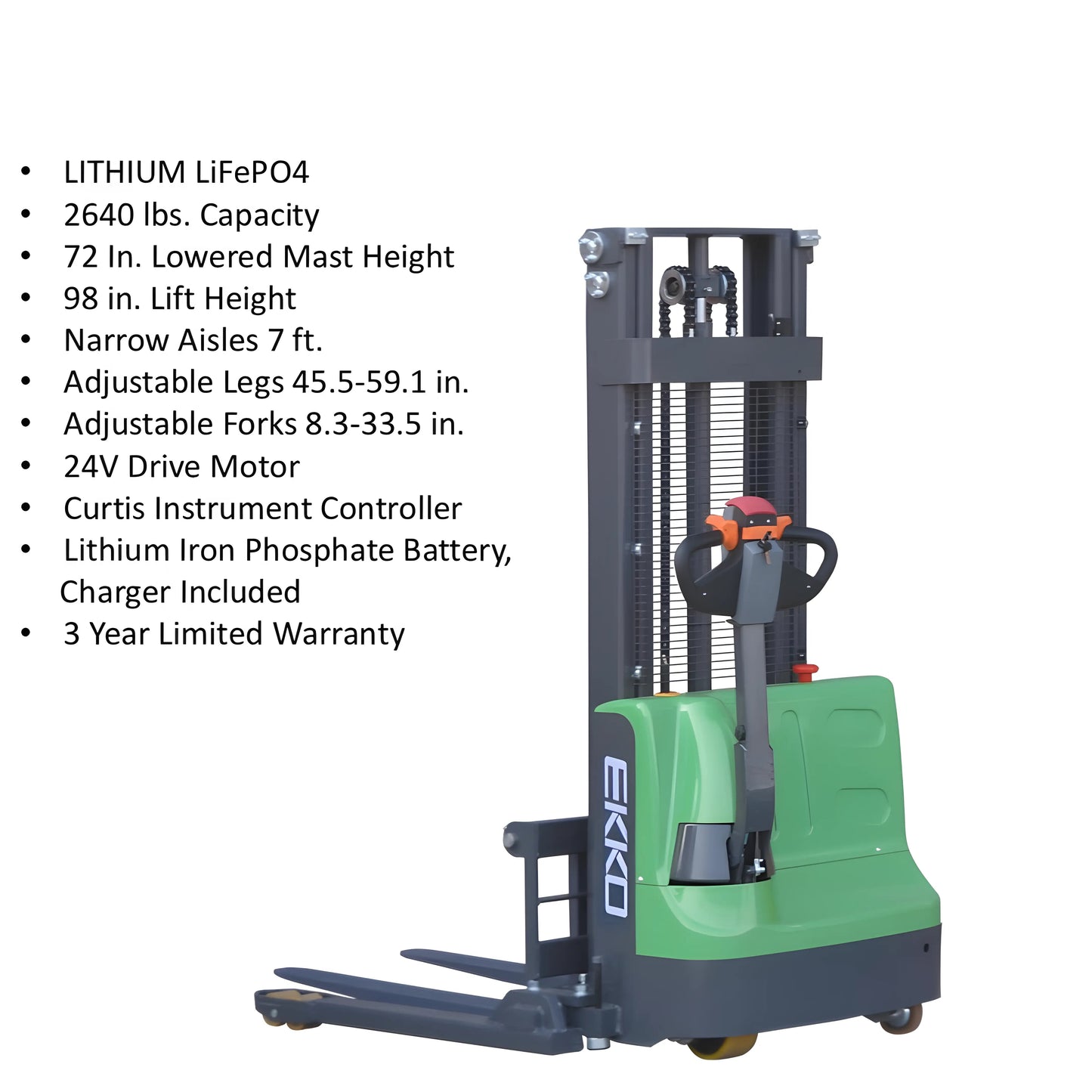 EKKO EB12E-98Li | Electric Pallet Stacker | 98" Lift Height, 2640 lbs