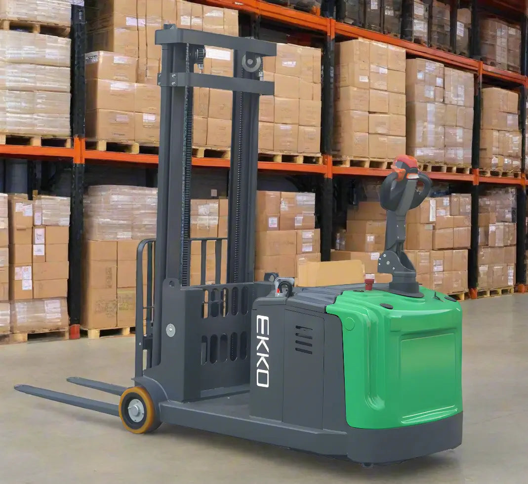 EKKO EK14-130Li | Electric Pallet Stacker | 130" Lift Height, 3300 lb Capacity, Counterbalanced Walkie Stacker
