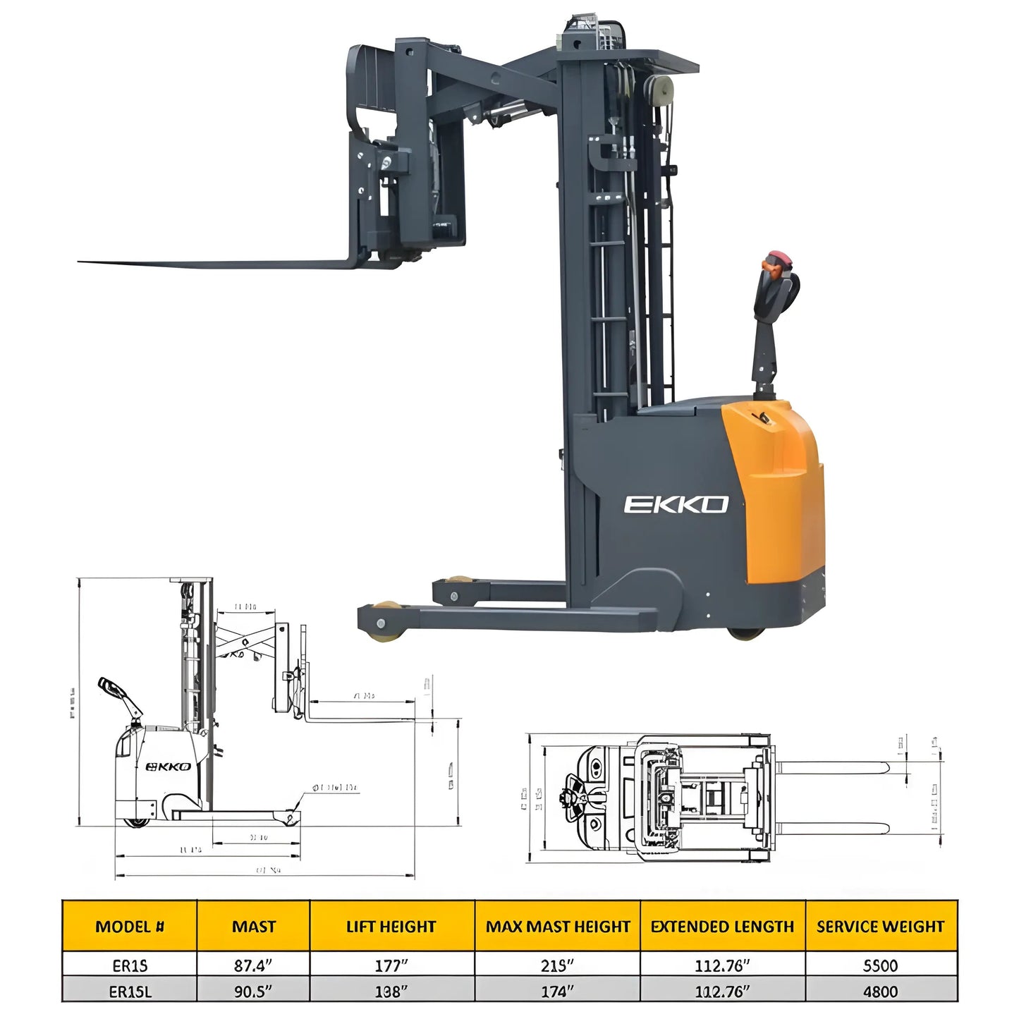 EKKO ER15 | Walkie Reach Truck | 3300 lb Cap. | 177" Height