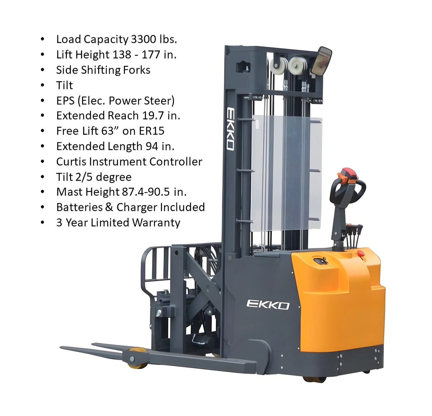 EKKO ER15L | Walkie Reach Truck | 3300 lb Cap.| 138" Height
