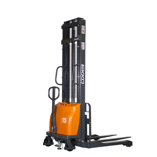 EKKO EA15A-138 | Semi-Electric Pallet Stacker | 3300 lbs 138″ Lift