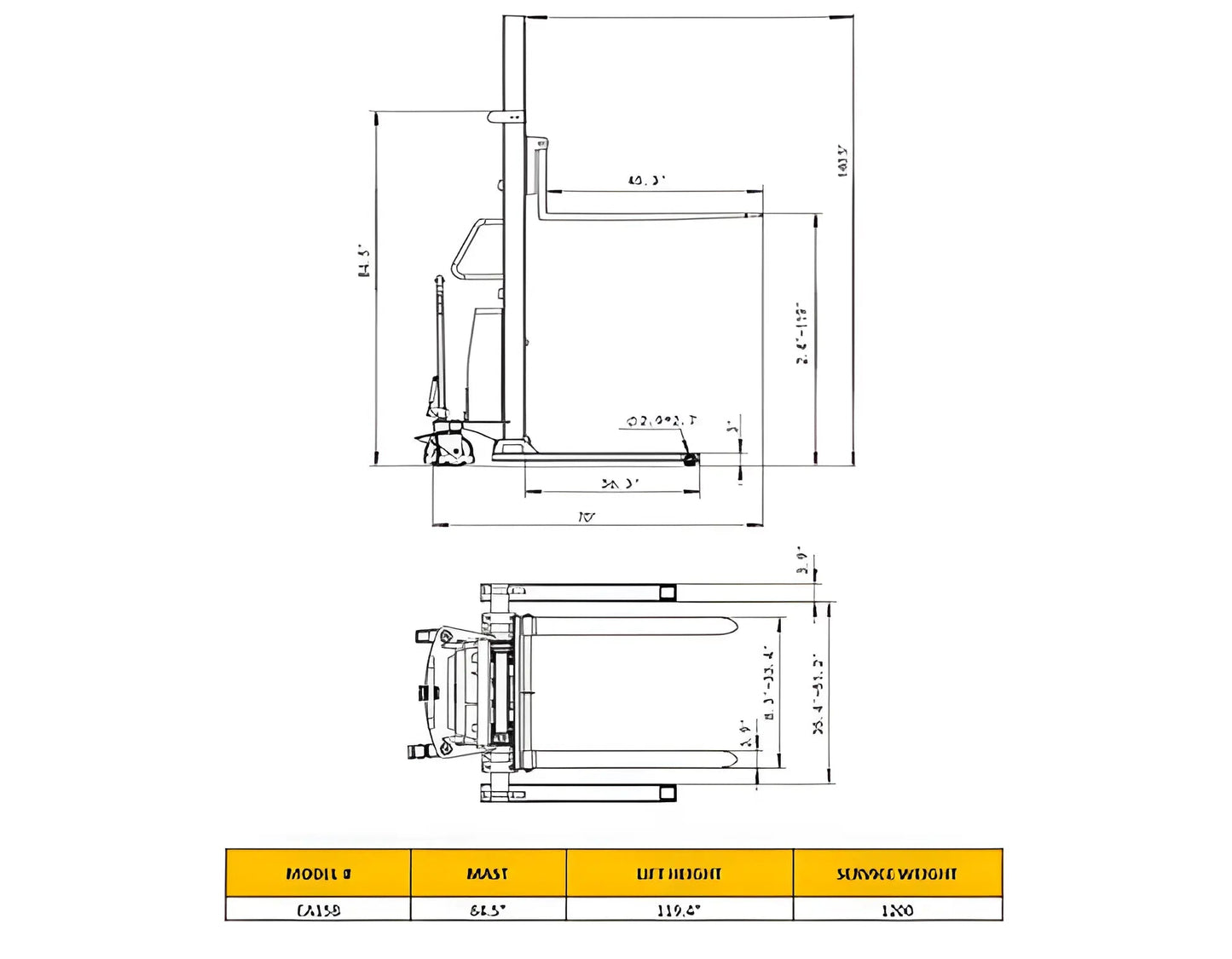EKKO EA15B | Semi-Electric Pallet Stacker | 119" Lift, 3300 lbs
