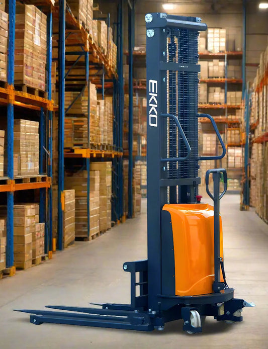 EKKO EA15D | Semi-Electric Pallet Stacker | 138" Lift Height, 3300 lb Capacity