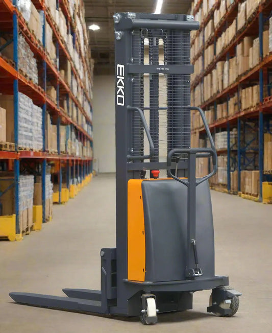 EKKO EA15C | Semi-Electric Pallet Stacker | Semi-Electric Fork-Over Stacker, 119" Lift, 3300 lbs