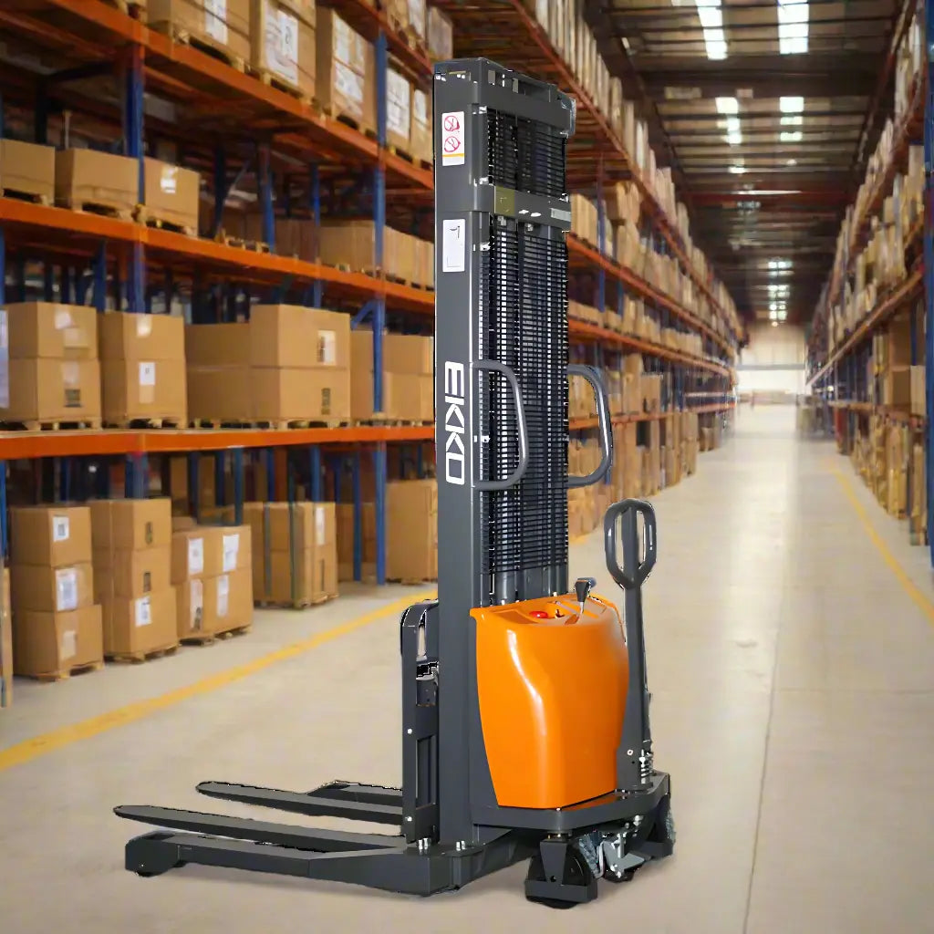 EKKO EA15A-138 | Semi-Electric Pallet Stacker | 3300 lbs 138″ Lift