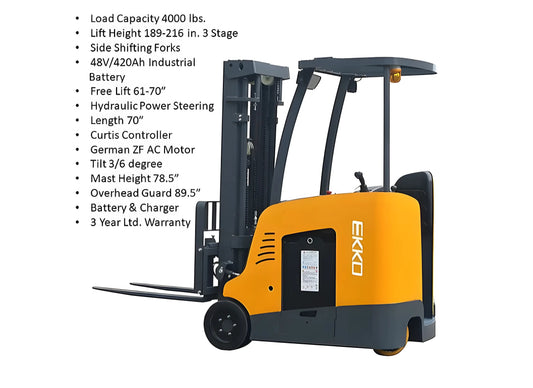 EKKO EK18RF | Stand-Up Forklift | 4000 lbs 216″ Lift 48V