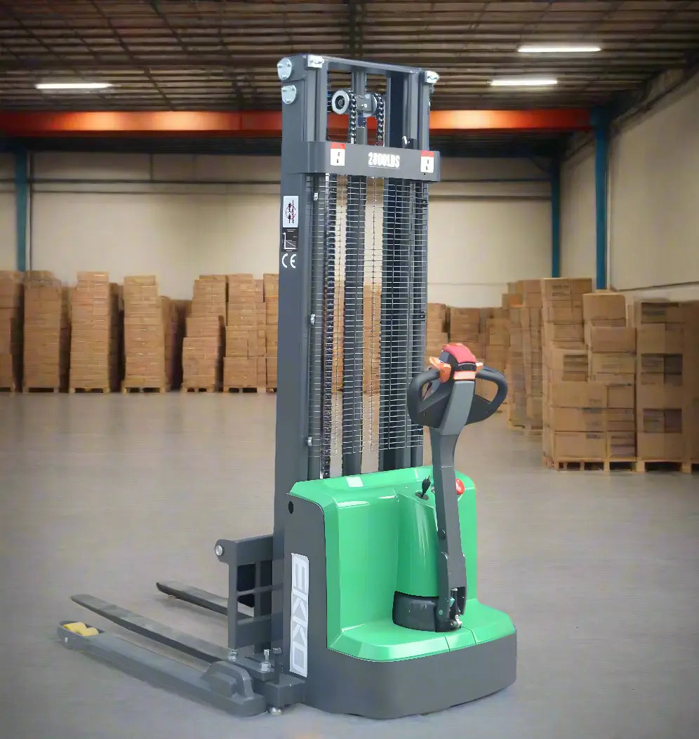 EKKO EB13ES-Li | Electric Pallet Stacker | 119" Lift Height, Side-Shifting, 2800 lbs