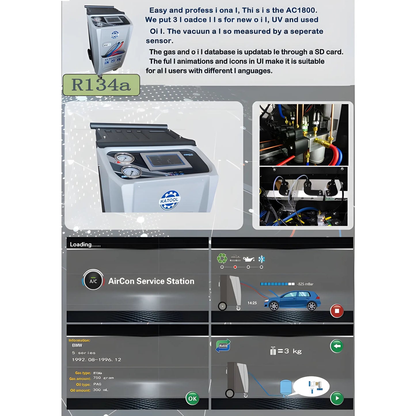 Katool | Fully Automatic R-134A Recovery, Recycle & Recharge DUAL Machines | KT-AC1800