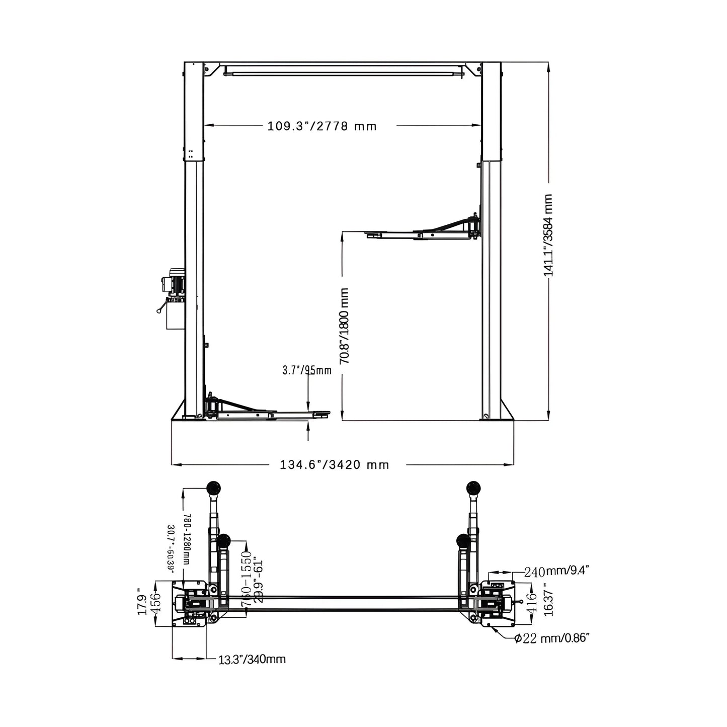 Katool | Vehicle Lift | Two Post | 11,000 lbs | KT-AS110D